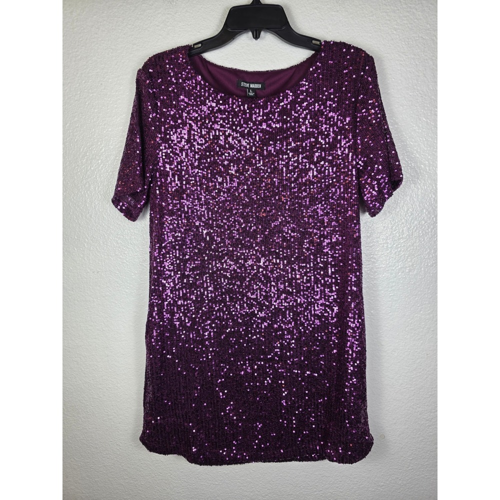 Steve Madden Marcella Sequin Mini Dress Aubergine Purple Women's‎ Size L